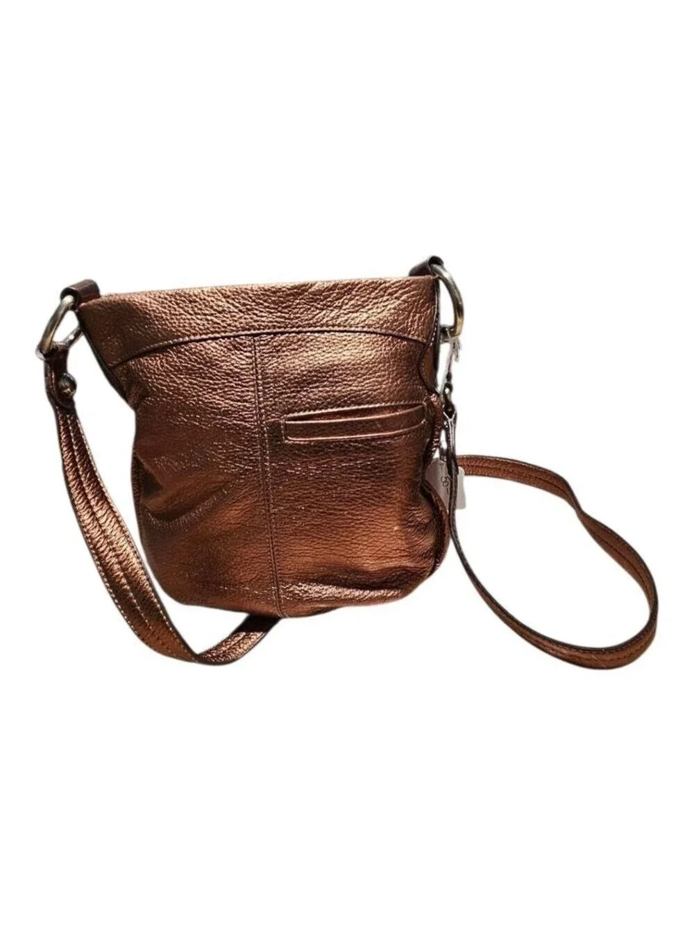 B. Makowsky Metallic Bronze Genuine Leather Crossbody Bag – Silver Hardware